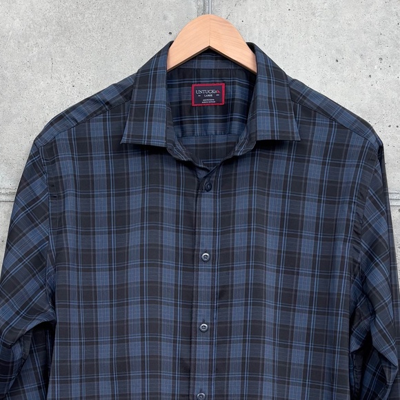 UNTUCKit Bacaro Men's Longsleeve Button up Shirt Black & Blue Plaid Size Large - Picture 1 of 7